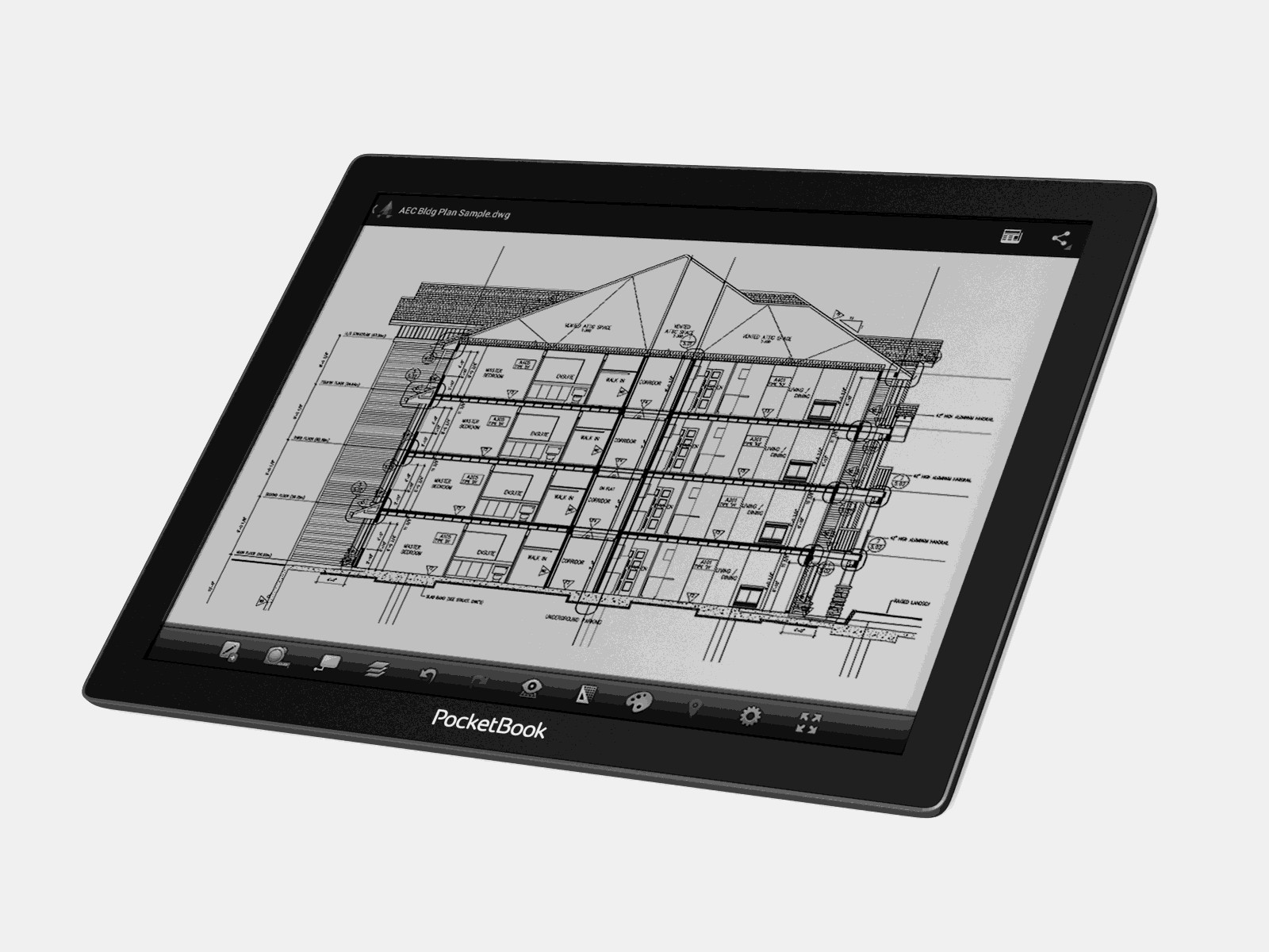 Планшет для просмотра. "POCKETBOOK CAD Reader". Ридер 13.3 дюймов. Электронные чернила e-Ink. Планшет e-Ink со стилусом.